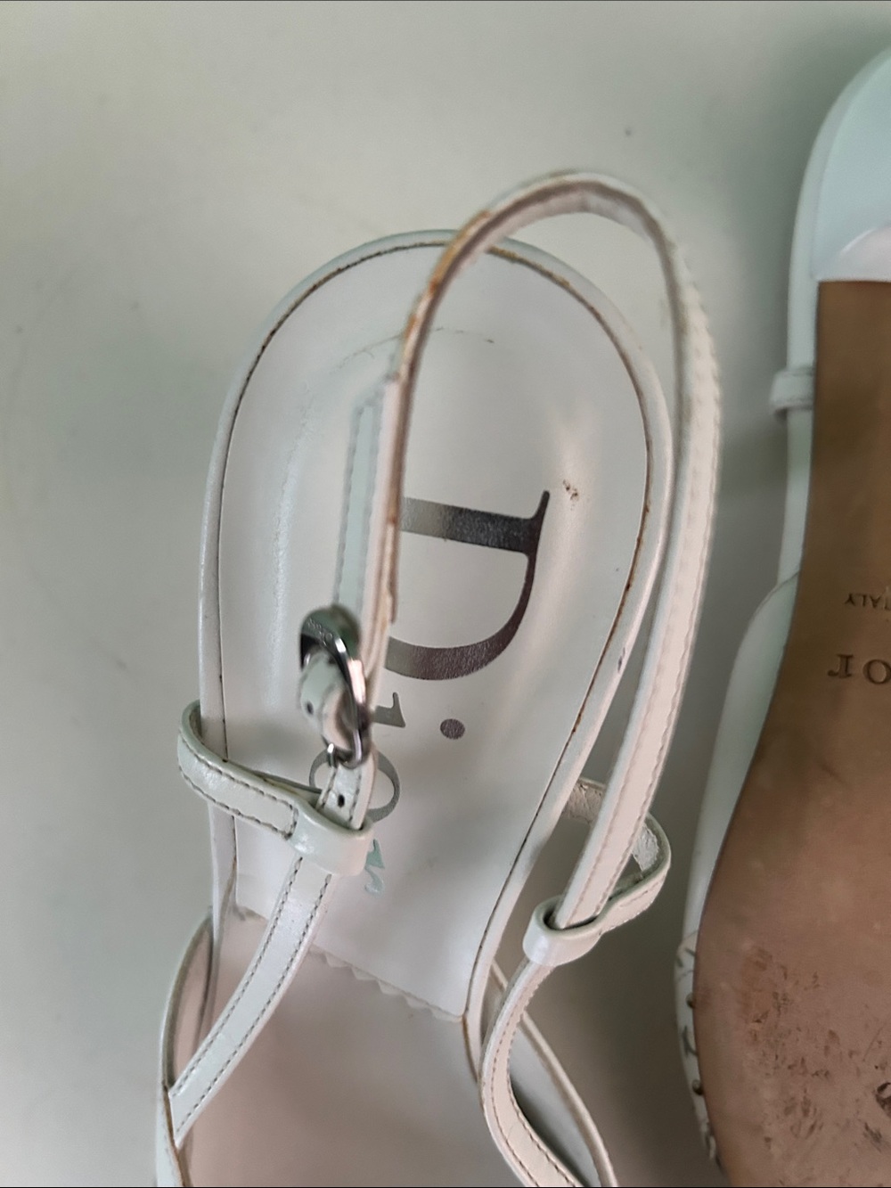 Dior White Pointed Slingback Pumps with Silver Buckle & Studs - Picture 3 of 4